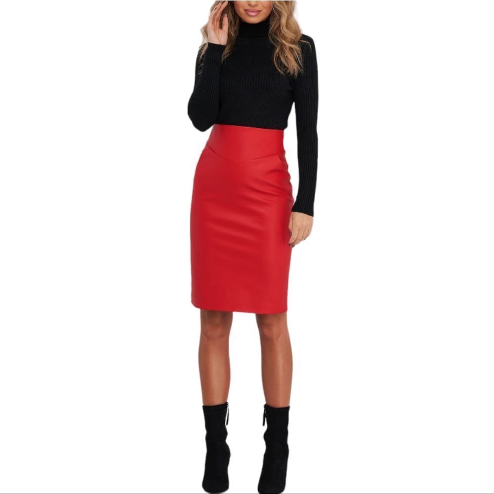GUESS Vintage Red Matte Patent Vegan Leather Pencil Skirt Size EU32‎ (USXS)
